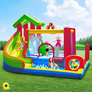 Mega Bounce House with Slide | 7-in-1 Inflatable Playground for Kids 3-10 | Giant Jump Area, Ball Pit, Basketball Hoop | Commercial-Grade Blower Included, 118 inches x 130 inches x 91.5 inches