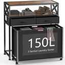 Laundry Hamper 3 Section, 150L Rolling Laundry Sorter Basket with 2 Shelves and 2 Drawers, 3 Compartment Clothes Organizer Cart with Wheels, Pull-Out Bags for Laundry Room, Bathroom, Bedroom (Black)