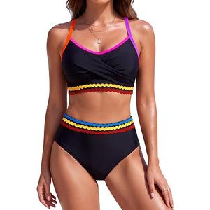 Blooming Jelly Womens High Waisted Bikini Set Modest 2 Piece Swimsuits Neon Color Block Cute 2026 Bathing Suits, Large