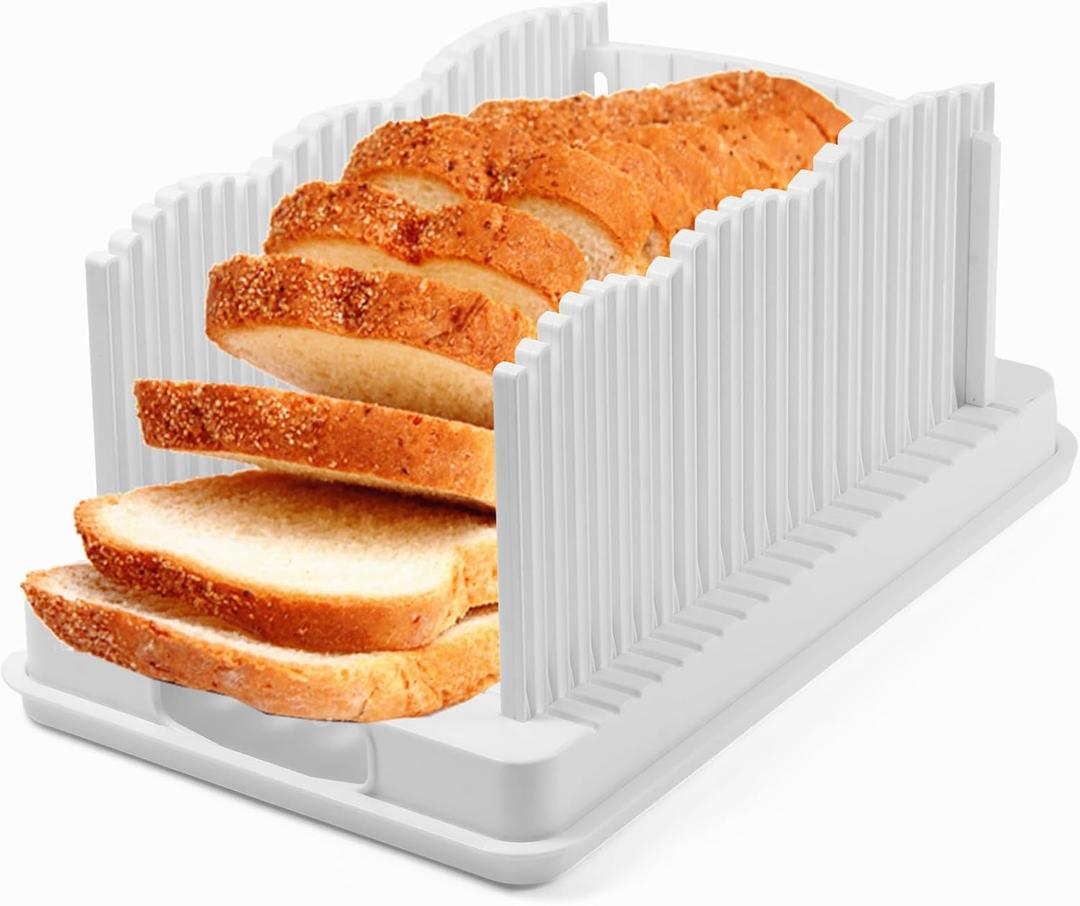 Bread Slicer for Homemade Bread, Bread Slicing Guide Adjustable Width, 3 Thickness Options with Crumb Tray, Foldable Slicer Guide, Compact Bread Cutting Guide For Homemade Bread, Bagels, Sandwich