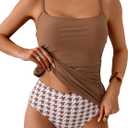 Eomenie Women's Swimsuit Tankini Tummy Control Bathing Suits Two Piece Full Coverage Slim Swim Suits with High Waisted Bottom (XX-Large, Brown and Printed)