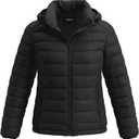 Women's Lightweight Packable Puffer Jacket Detachable Hood Coat Quilted Jacket for Hiking Outdoor (Black, M)