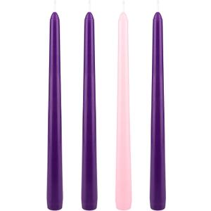Mega Candles 4 pcs Unscented Christmas Advent Candles Set, Hand Poured Premium Wax Taper Candle 10 Inch x 7/8 Inch, Holidays, Occasions, Events, Festivities, Devotional, Church, Wreath, Party, Gifts