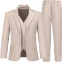 Boys' 3 Piece Suit Set with Suit Jacket, Vest, Pants, Formal Tuxedos Slim Fit Ring Bearer Outfit 12Y (Beige, M)