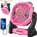 20000mAh Solar Fan with LED Lantern, 10W Solar Panel Rechargeable Battery Powered Camping Fan for Outside, 9 Inch Portable Battery Operated Hurricane Supplies for Picnic, Barbecue, Fishing, Travel (Pink)