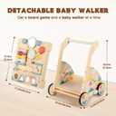 LOL-FUN Wooden Baby Walker with Detachable Busy Board, Push Walker for Baby with Adjustable Speed Wheels, Activity Learning Walker for Boys Girls 12 Months