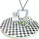 Lazy Susan Organizer, Bohemian Checkered Pattern with Mother of Pearl, 12 Inch Rotating Tray for Farmhouse Kitchen, Spice Rack, Coffee Table Centerpiece