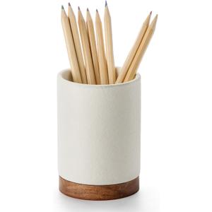 Pen Holder for Desk, Ceramic Pencil Organizer & Makeup Brush Holder, Office Decor and Desk AccessoriesPerfect Office Organization,Teacher Supplies (White, Set / 1)