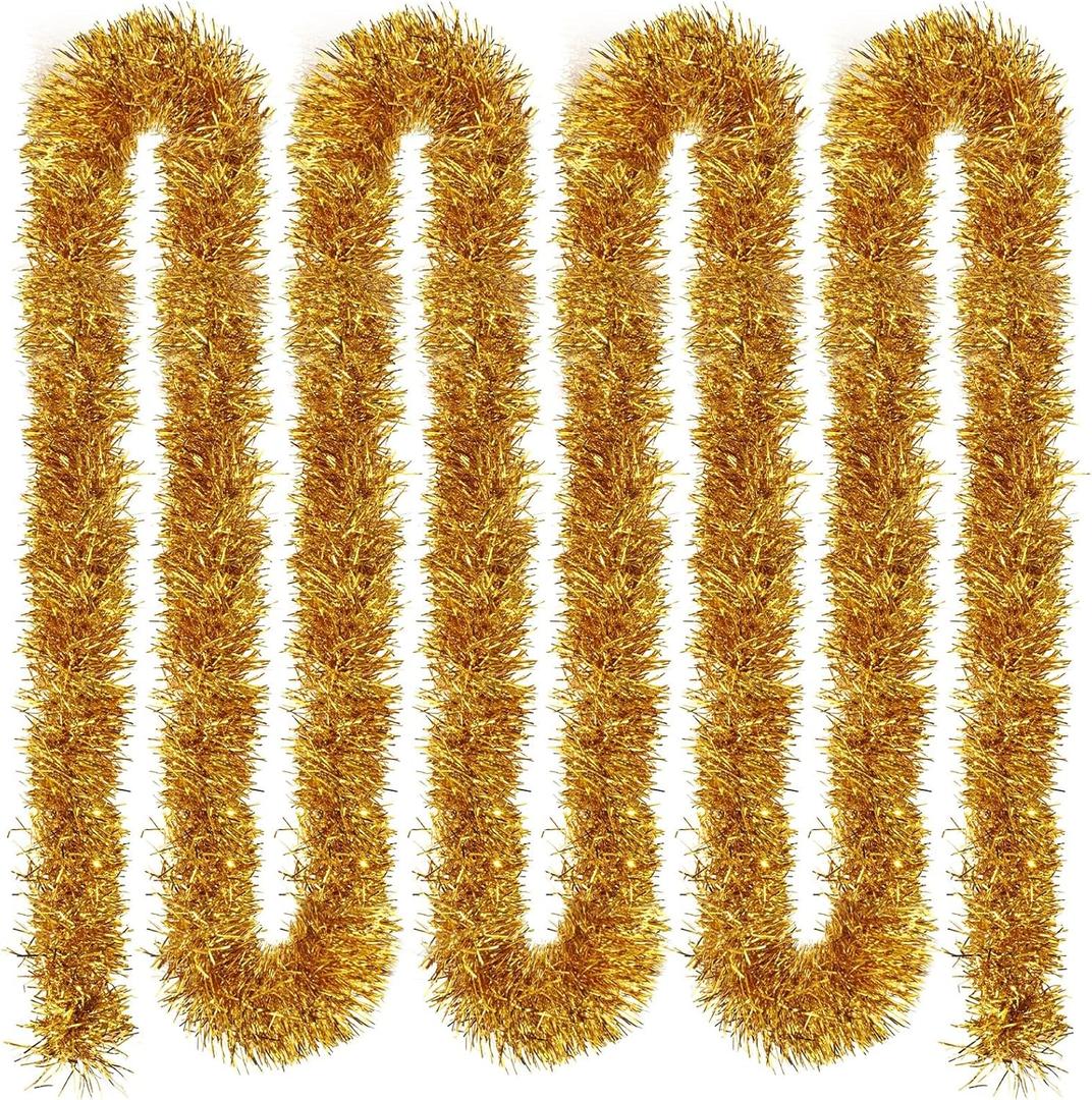 Hotop 252 ft Christmas Garland for Christmas Decorations Non Lit Soft Green Garland for Outdoor or Indoor Use Artificial Plastic Greenery Holiday Garden Wedding Party Decoration(Gold)