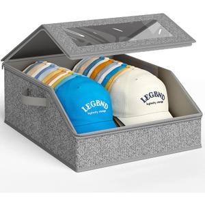 AOODA Sturdy Hat Storage for Baseball Caps, Holds up to 24 Caps Clear Hat Organizer for Closet, Bedroom, Wide Hat Box with Cardboard (Slate Grey)