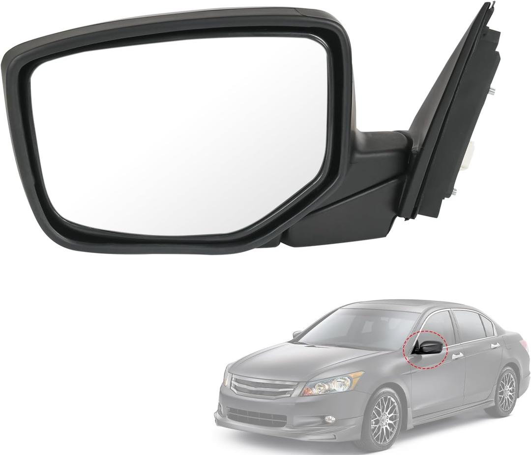 Door Mirror Left Driver Side Replacement For Honda Accord Sedan 2008-2012, Replace HO1320230 Black 3PINS