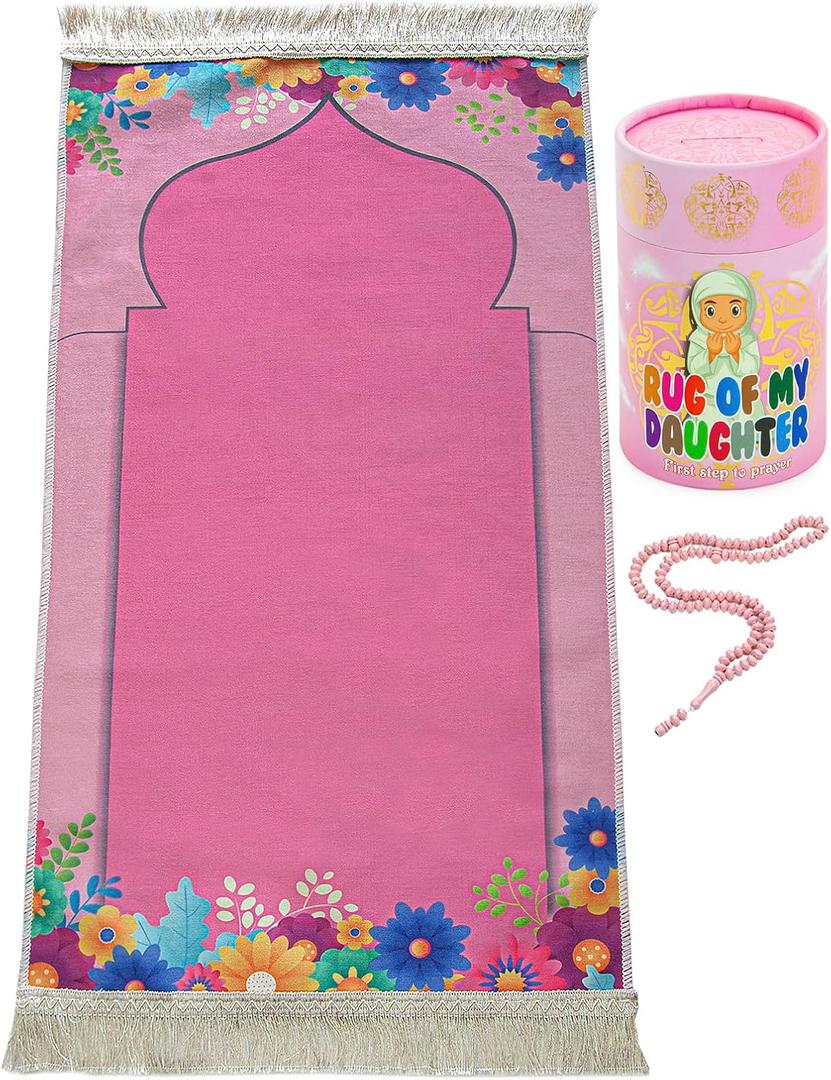 ihvan online, Kids Prayer Mat, Muslim Prayer Rug for Kid, Islamic Gifts for Kids, Design Janamaz Sajadah, Soft Salah Mat Carpet for Kids, Travel Praying Rug, Ramadan Eid Gift, Pink Kaaba