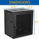 12U Wall Mount Server Cabinet Network Rack Vented Enclosure Locking Door, 25" H x 22.4" W x 17.7" D