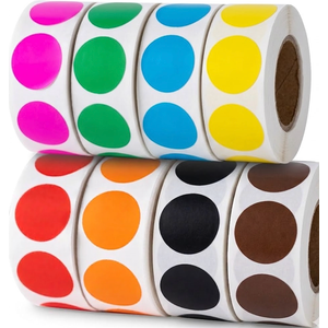 Perco Fluorescent  1-Inch Round Circle Dot Sticker Labels - Multi-Roll Pack (4 Rolls, 1,000 Labels Each) - Permanent Adhesive, Vibrant Colors, Strong Hold - Perforated for Easy Use - Made in USA
