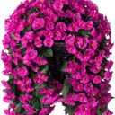 Artificial Fake Hanging Flowers Plants Baskets for Outdoor Outside Decoration, Faux Silk UV Resistant Realistic Fuchsia Morning Glory Planter for Home Porch Patio Balcony Garden Yard