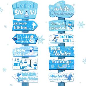 24 Pieces Winter Wonderland Christmas Decorations Let It Snow Yard Sign Blue Winter Frozen Party Directional Sign for Kids Christmas Party Porch Yard Decorations Winter Holiday Party Supplies