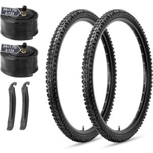 MOHEGIA Mountain Bike Tires Set: 2-Pack 20/24/26x1.95 Inch Folding Replacement Bicycle Tires and Pair Inner Tubes with Tire Levers for MTB Off-Road Bike