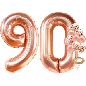 KatchOn, Rose Gold 90 Balloon Numbers - 40 Inch | Rose Gold 90th Birthday Balloons with Confetti for 90th Birthday Decorations for Women | 90 balloons for 90th Happy Anniversary Decorations