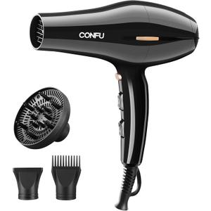 CONFU Professional Hair Dryer with Diffuser and Concentrator, 1875W Powerful Blow Dryer for Women Fast Drying and Quiet, Lightweight Hairdryer with Comb Nozzle for Curly Hair, Brown
