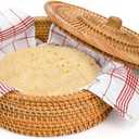 Rattan Tortilla Warmer, 10 Inches Handcrafted Tortilla Holder Basket with Removable Lid, Taco Shell Storage Container with Towel Cloth for Pancake Bread Mexican Party Taco Tuesday