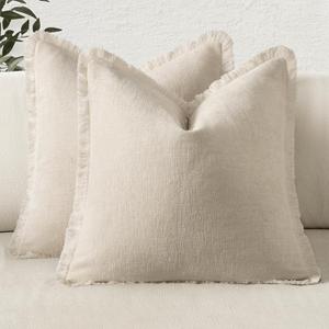 MIULEE Decorative Cream White Throw Pillow Covers 20x20 Inch Set of 2 Soft Cozy Boho Farmhouse Couch Pillow Covers with Tassels Chenille Accent Pillowcases for Spring Sofa Bed Living Room Home Decor