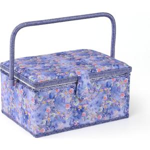 Sewing Basket with Sewing Supplies, Large Sewing Box for Accessories Storage, Purple Flower