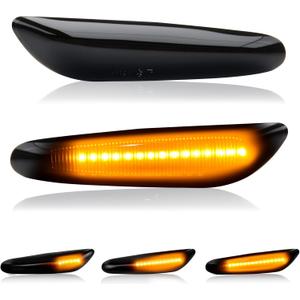 D-Lumina Sequential Amber LED Side Marker Lights Turn Signal Lamp Assembly for BMW E90 E91 E92 E93 E46 E53 E60 E61 X3 E83 X1 E84 E81 E82 E87 E88 Side Marker, Smoked Lens Side marker Light, Pack of 2