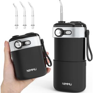 NIMMU Water Flosser for Teeth Picks, Mini Cordless Portable Water Dental Flosser with 160ML Water Tank, Infinitely Knob Mode IPX7 Waterproof, Lightweight, Electric Water Flosser for Travel - Black