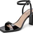 Reitoye Womens Heels Square Open Toe Chunky High Heels Strappy Ankle Strap Heeled Sandals for Women Dress Party Wedding (7.5, Black)