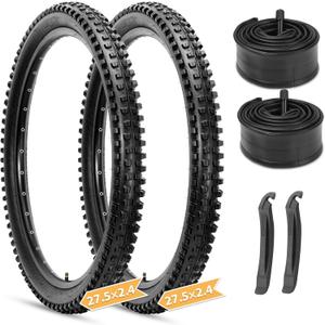 27.5-inch Mountain Bike Tires Set: Hycline 2-Pack 27.5x2.4 inch Folding Replacement Puncture-Resistant Bicycle Tires and Pair 27.5-inch Inner Tubes with Tire Levers for MTB Ebike Off-Road Bike