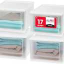 IRIS USA 17 Qt. Plastic Drawer Storage Organizer Stacking Drawers, 4-Pack, Stackable Unit with Sliding Drawer for Clothes Bedroom Kitchen Under Sink Pantry Craft Room Bathroom Dorm Office, White