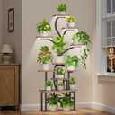Plant Stand Indoor with Grow Lights - 10 Tiered Plant Shelf, 65" Plant Stand with Grow Light for Multiple Plants, Christmas Tree Shaped Plant Shelf, Metal Flower Display for Home, Balcony, Patio