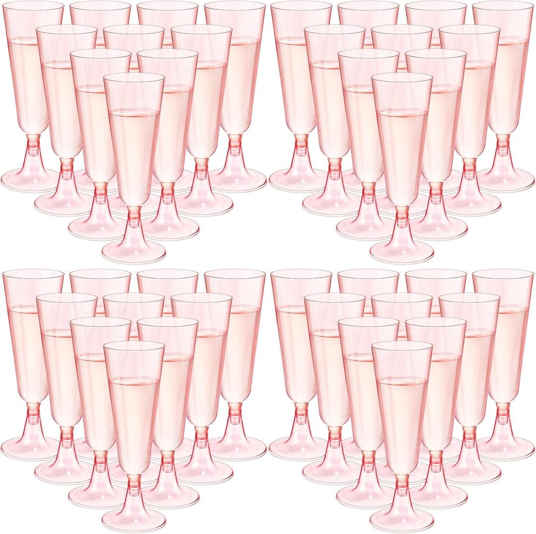 CHENGU 150 Pcs Champagne Flutes 5 Oz Plastic Disposable Champagne Flutes Crystal Wine Glasses Reusable Plastic Cocktail Cups for Wedding Celebration Birthday Party Toasting Drinking(Pink)