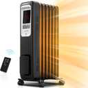 FOHERE Oil Filled Radiator Heater for Indoor Use Large Room, Safe with Thermostat, 1500W Quiet Energy Efficient Space Heater with Remote, 4 Modes, 24H Timer, Overheat Protection, Black