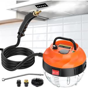 Steam Cleaner, 2500W High Pressure Steam Cleaner for Home, Steamer for Cleaning with 3 Brush Heads, 2 washers and Extended Rod, Handheld Steam Cleaner for Upholstery, Kitchen, Bathroom (Orange)