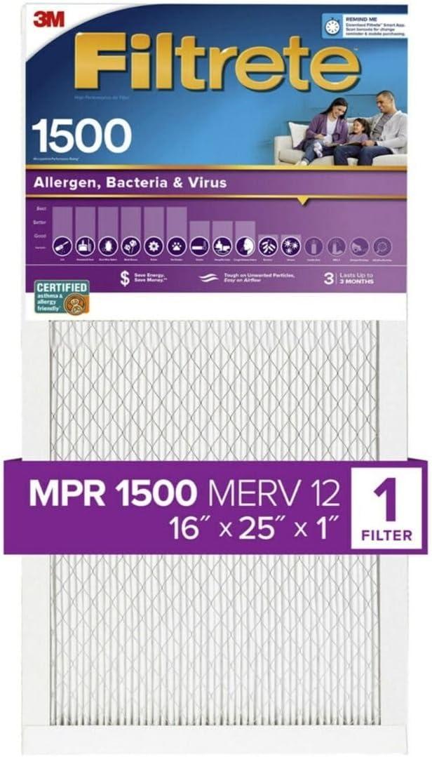 3M - 2001DC-6 Filtrete Ultra Allergen Reduction FPR9 Air Furnace Filter 16" X 25" X 1" (1-Pack) White