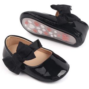 Meckior Infant Baby Girls Soft Sole Bowknot Princess Wedding Dress Mary Jane Flats Shoes Easter Light Baby Sneaker Shoes (0-6 Months Infant, B05/Black)