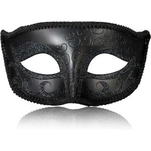 2025 New Masquerade Mask for Men, Venetian Mens Masquerade Mask for Halloween Party Mardi Gras Mascarade Ball (Black)