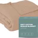 Cosy Family 4 Layer Muslin Bed Blanket - Breathable and Lightweight Gauze Boho Blanket for Spring, Soft 100% Cotton Muslin Blanket, Brown, 55x80 Inches