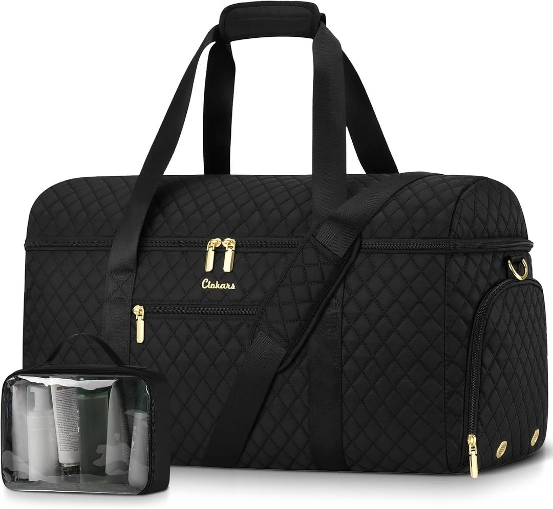 Travel Weekender Bags for Women: Overnight Bag with Shoe Compartment Large Travel Duffle Bag with Toiletry Bag Carry on Bag Personal Item Bag with Wet Pocket Hospital Bag for Women Black