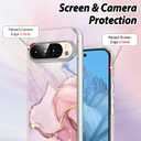 CameCosy Floral Case for Google Pixel 9 Pro 6.3inch with Luxury Pink Marble Pattern for Women Girls, Transparent Soft TPU Ultra Slim Anti-Scratch Shockproof Protective Cover for Google Pixel 9 Pro