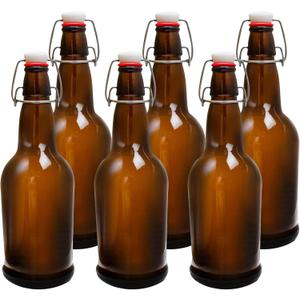 Flip Top Glass Bottles 6 Pack,16 Oz Amber Swing Top Beer Bottles with Airtight Lids, Home Brewing Beer, Wine, Reusable Leak-Proof Brewing Bottle