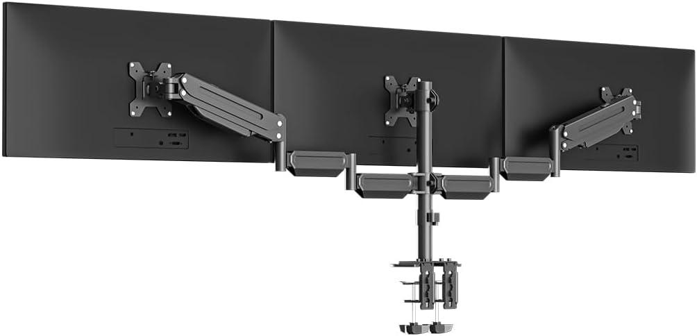 suptek Triple Monitor Mount for Most 17 to 32 inch Screens,Gas Springs Adjustment Triple Monitor Desk Mount Stand with Clamp & Grommet Kit,Black(MD8003)