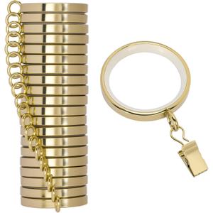 20 Pack Premium Easy Glide Curtain Rings with Clips, Metal Drapery Rings with Silent Nylon Inserts, 2 inch Diameter (1-5/8 inch Inside Diameter) Gold Curtain Rod Clips & Rings for Windows