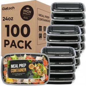 Meal Prep Containers 24oz-100 Pack (200-Piece) Reusable Food Storage Containers with Lids Microwave, Freezer, Dishwasher Safe - Leakproof & BPA Free Durable Plastic Bento Box for To Go Take Out