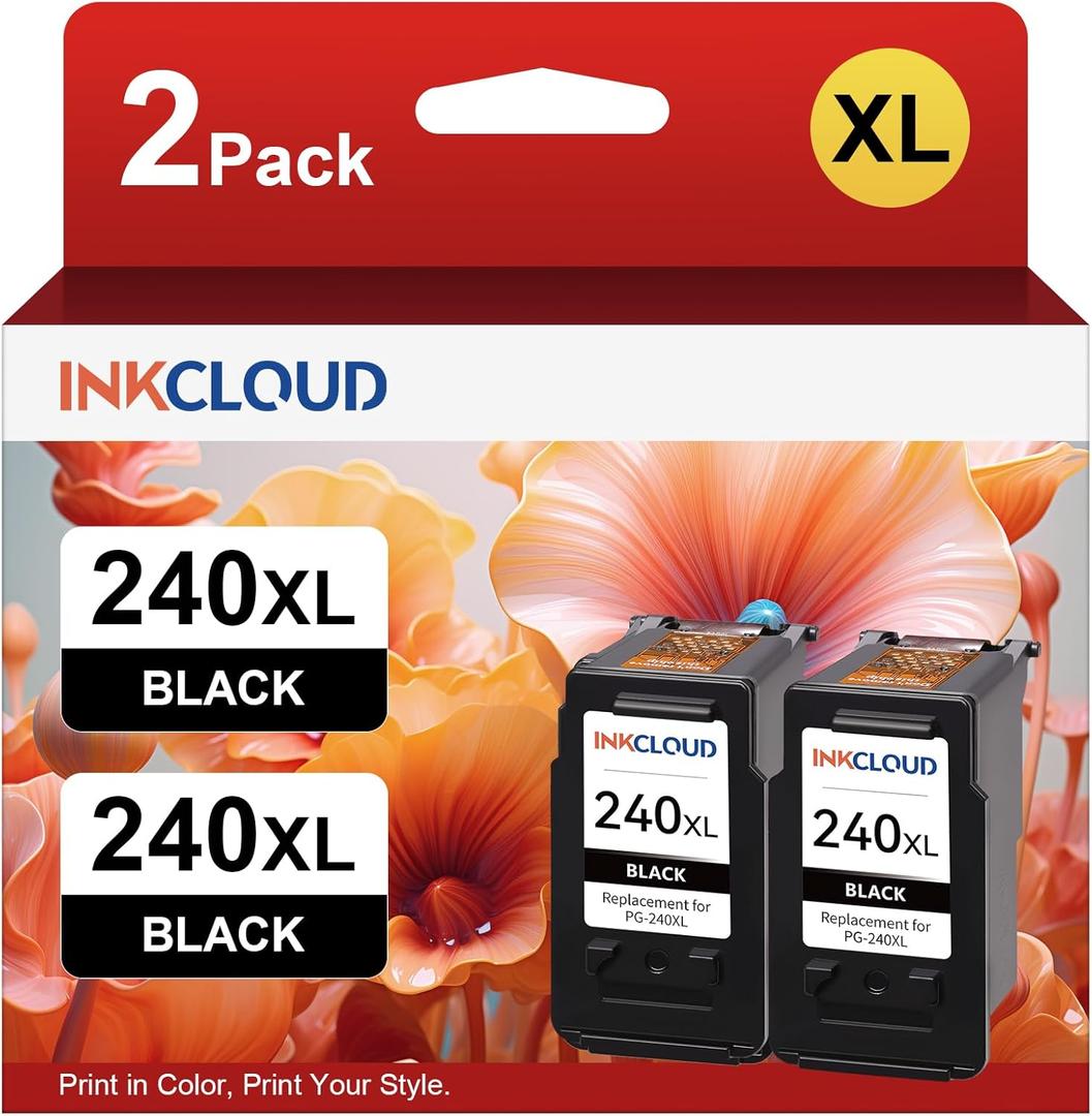 INKCLOUD Compatible Black Ink Cartridges Replacement for Canon 240 240XL PG-240XLfor Pixma MG3600 MG3222 MG3220 MG3620 MX432 MG3122 TS5120 MG2120 MX452 MG2220 MG3120 MX522 MG4220 Printer 2Black