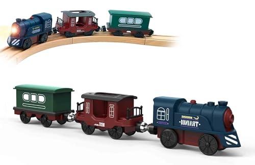 Battery Operated Train for Wooden Track, 3Pcs Motorized Train Toy for 3 4 5+Years Old Boy Girl Toddlers, Electric Trains Compatible with Thomas & Friends, Brio and Chuggington