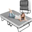 Folding Bed with Foam Mattress, Single Rollaway Bed for Guests, Space Saving Portable Beds with Lockable Wheels, 75" x 38" Twin Size Metal Bed Frame, Easy Assembly & MovingGrey