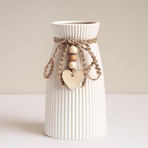 DomeStar White Ceramic Vase, 6.3" Tall Small Flower Vase for Pampas Grass, Home, Living Room, Dining Table, Farmhouse, Office Decor, Bedroom, Table, Kitchen Shelf, Minimalist Modern Home Decoration