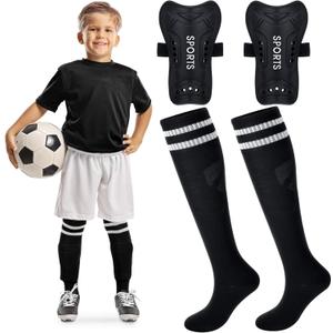 Soccer Shin Guards and Socks for Toddler Kids Youth, Lightweight Soccer Shin Pads Protective Defender Gear for 3-5, 5-10, 10-15 Years Old Children Teen Boys Girls Sports Game (S Size, Black)